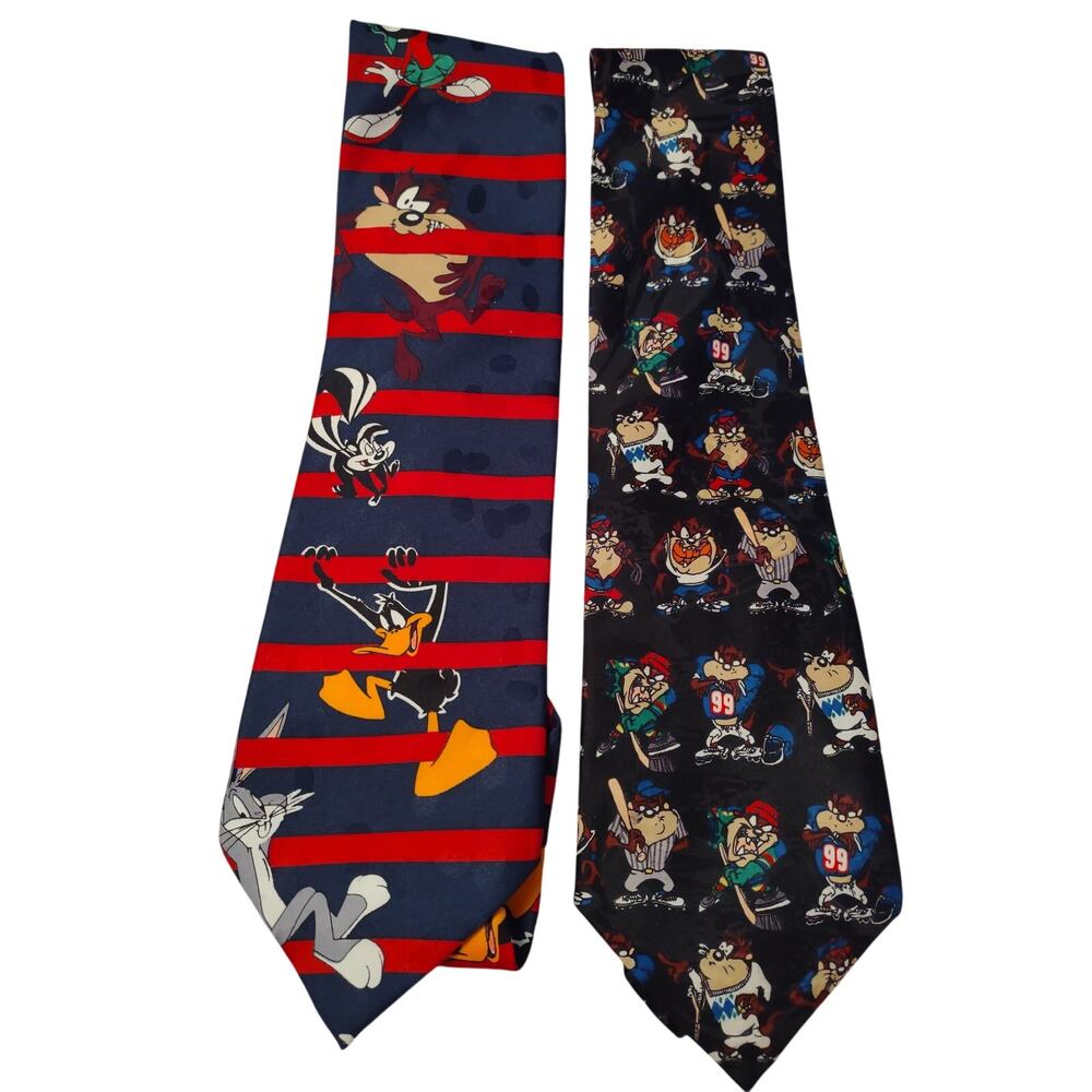 Vintage Lot‎ of 2 Looney Tunes Ties Lightweight 90s